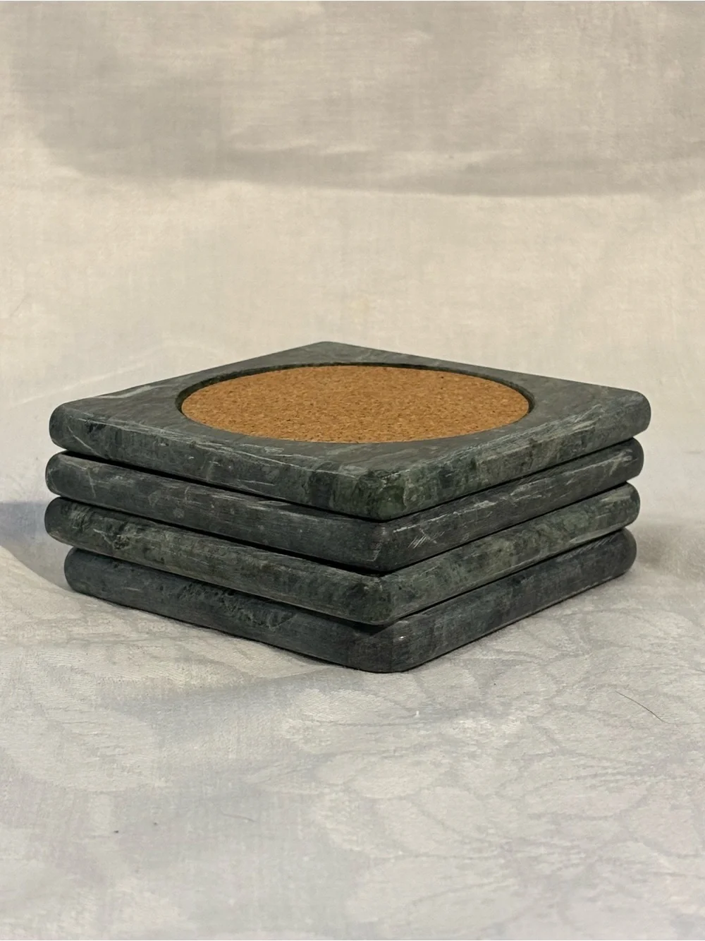 VINTAGE Set of 4 Green Marble Coasters Cork